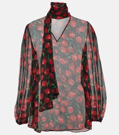 Блузка Cherry из шелкового шифона с завязками на воротнике DOLCE&amp;GABBANA, черный