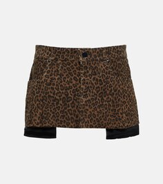 Замшевая мини-юбка с леопардовым принтом DODO BAR OR, разноцветный