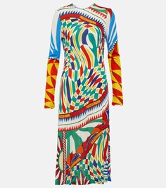Платье миди из органзы с принтом Carretto DOLCE&amp;GABBANA, разноцветный