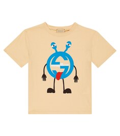 Хлопковая футболка с узором GG Monster Gucci, бежевый