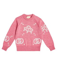 Вышитый шерстяной свитер Gucci, розовый