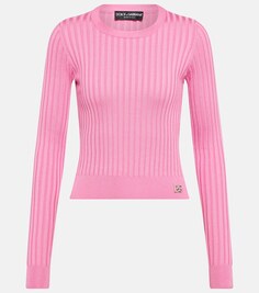 Укороченный шелковый свитер DG в рубчик DOLCE&amp;GABBANA, розовый