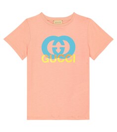 Хлопковая футболка с логотипом Interlocking G Gucci, розовый