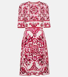 Платье миди из шармеза с принтом DOLCE&amp;GABBANA, разноцветный