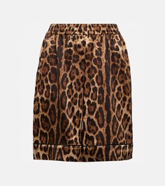 Шелковая мини-юбка с леопардовым принтом DOLCE&amp;GABBANA, коричневый