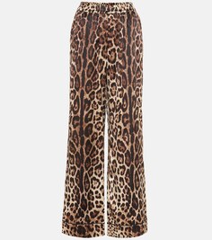 Шелковые брюки с леопардовым принтом DOLCE&amp;GABBANA, бежевый
