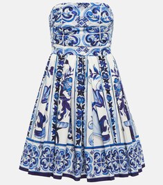 Мини-платье из хлопка с принтом DOLCE&amp;GABBANA, синий