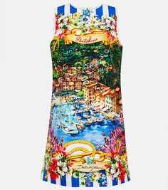 Мини-платье Portofino из хлопка с принтом DOLCE&amp;GABBANA, разноцветный