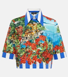 Укороченная рубашка из хлопкового поплина с принтом Portofino DOLCE&amp;GABBANA, разноцветный