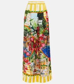 Широкие брюки Portofino из шелкового твила с высокой посадкой DOLCE&amp;GABBANA, разноцветный