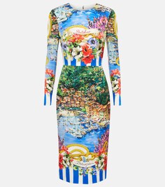 Платье миди из смесового шелка с принтом Portofino DOLCE&amp;GABBANA, разноцветный