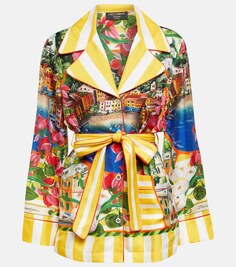 Шелковая рубашка с поясом и принтом Portofino DOLCE&amp;GABBANA, разноцветный