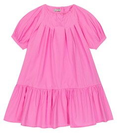 Хлопково-сатиновое мини-платье с воланами Il Gufo, розовый