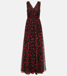 Платье вишневого цвета из шелкового шифона DOLCE&amp;GABBANA, черный