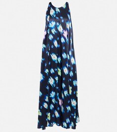 Атласное платье миди с цветочным принтом DOROTHEE SCHUMACHER, синий