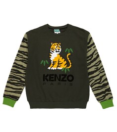 Хлопковая толстовка с вышивкой и тигровым принтом Kenzo, разноцветный