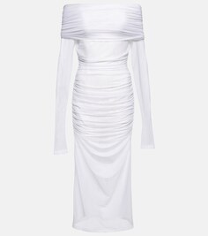 Платье миди из тюля с открытыми плечами и сборками из коллаборации с Kim DOLCE&amp;GABBANA, белый