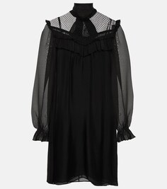 Шелковое мини-платье с кружевом и оборками DOROTHEE SCHUMACHER, черный