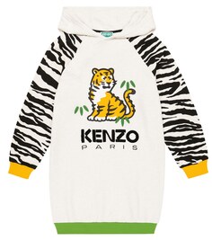 Платье-свитер из хлопка с принтом Kenzo, бежевый