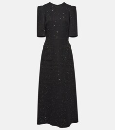 Украшенное платье макси из смесового шелка ELIE SAAB, черный