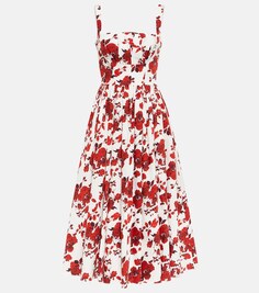 Плиссированное платье миди из махрового хлопка EMILIA WICKSTEAD, красный