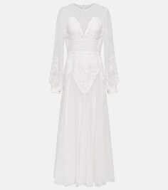 Платье миди с кружевом ELIE SAAB, белый