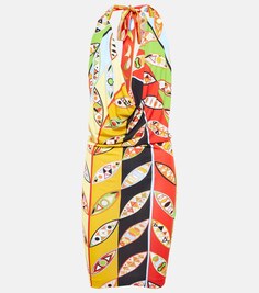Мини-платье с воротником-хомутом и принтом PUCCI, разноцветный