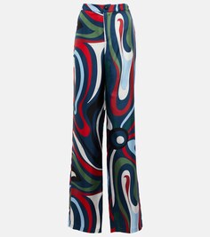 Широкие шелковые брюки с высокой посадкой и принтом PUCCI, разноцветный