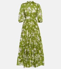 Платье макси Dalia из хлопкового поплина с принтом ERDEM, зеленый