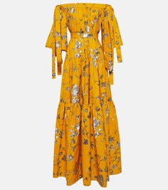 Платье макси из хлопка с цветочным принтом ERDEM, желтый