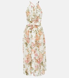 Платье миди Zinnia из хлопка и шелка с цветочным принтом ERDEM, разноцветный