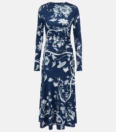 Платье миди из джерси с цветочным принтом ERDEM, синий