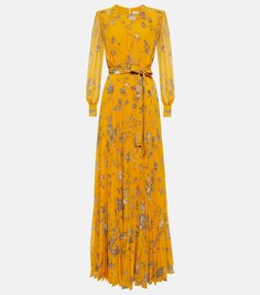 Атласное платье с цветочным принтом ERDEM, желтый
