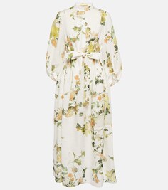 Льняное мини-платье Wisteria с цветочным принтом ERDEM, белый