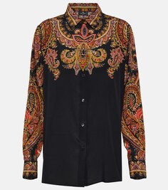 Шелковая блузка с цветочным принтом ETRO, черный