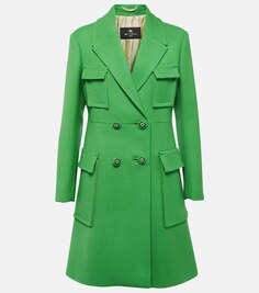 Двубортное пальто из натуральной шерсти ETRO, зеленый