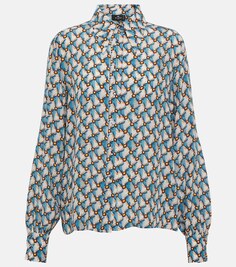 Рубашка из шелкового крепдешина с цветочным принтом ETRO, синий