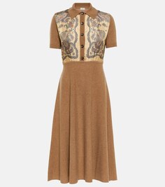 Платье миди из кашемира, шерсти и шелка ETRO, коричневый