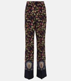 Шелковые брюки с принтом и высокой посадкой ETRO, разноцветный