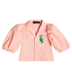Блузка из сирсакера с вышивкой Mini Rodini, розовый