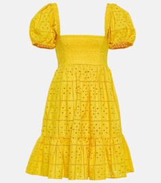 Мини-платье из хлопка в технике бродери англез GANNI, желтый