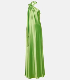 Атласное платье асимметричного кроя Ushuaia GALVAN, зеленый