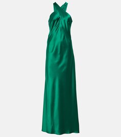 Атласное платье Evelyn с вырезом халтер GALVAN, зеленый