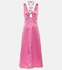 Атласное платье миди GANNI, розовый