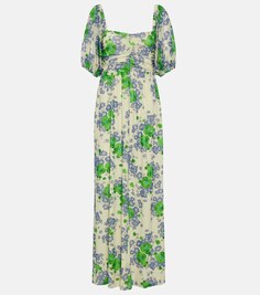Сетчатое платье макси с цветочным принтом GANNI, разноцветный