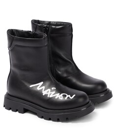 Кожаные ботинки с логотипом MM6 Maison Margiela, черный