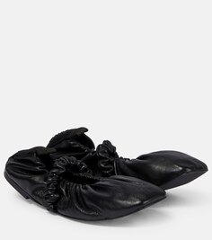 Кожаные балетки с резинкой на резинке Ganni, черный