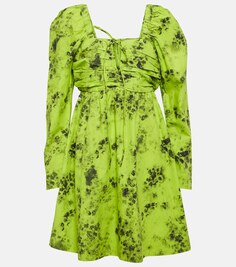 Мини-платье из хлопка с принтом GANNI, зеленый