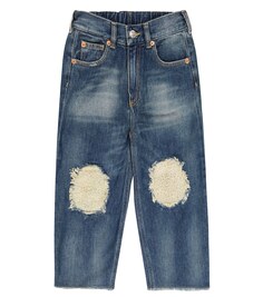 Рваные широкие джинсы с высокой посадкой MM6 Maison Margiela, синий