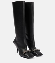 Высокие кожаные сапоги с плетением G Givenchy, черный